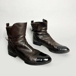 Alexander Wang Moto Boots Size 41 Women's Dark Brown And Black Leather Booties